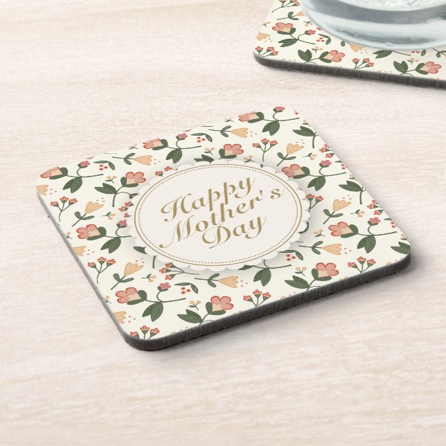 Posavasos Elegante Happy Mother's Day Floral Frame Coaster (Lado Izquierdo)