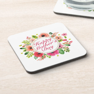 Posavasos Elegante Happy Mother's Day Floral Frame Coaster