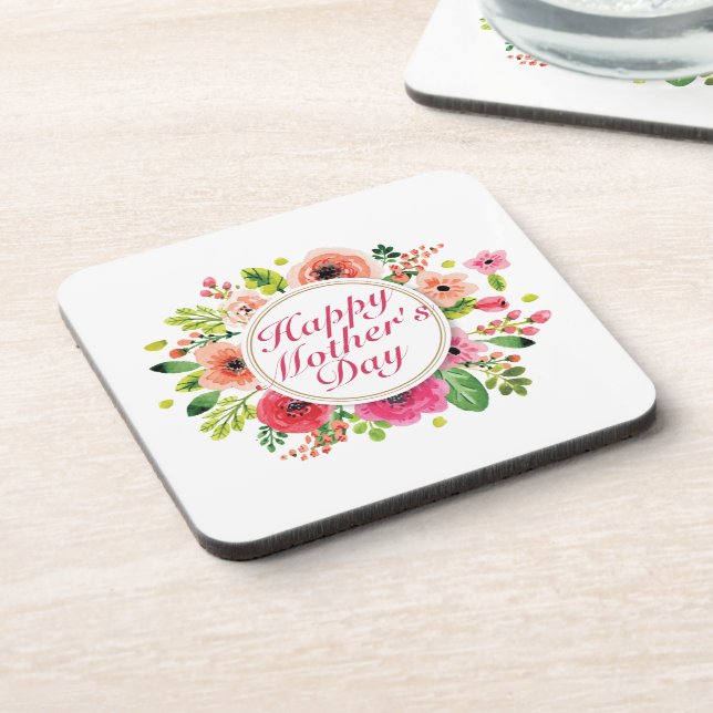 Posavasos Elegante Happy Mother's Day Floral Frame Coaster (Lado Izquierdo)