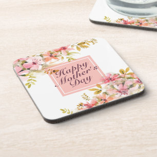 Posavasos Elegante Happy Mother's Day Floral Frame Coaster