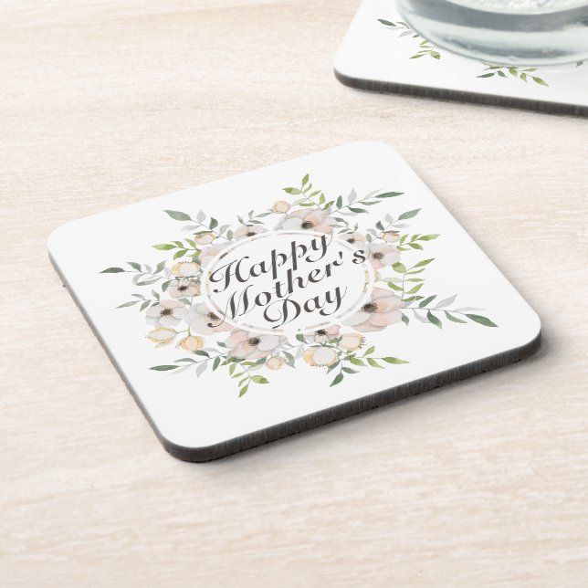 Posavasos Elegante Happy Mother's Day Floral Frame Coaster (Lado Izquierdo)