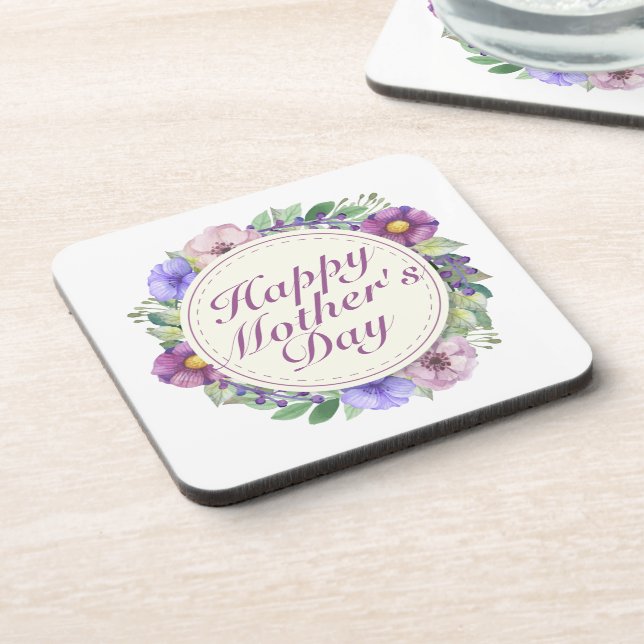 Posavasos Elegante Happy Mother's Day Floral Frame Coaster (Lado Izquierdo)