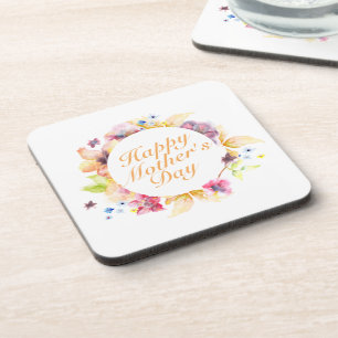 Posavasos Elegante Happy Mother's Day Floral Frame Coaster