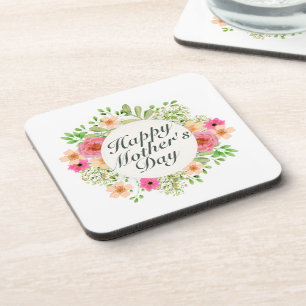 Posavasos Elegante Happy Mother's Day Floral Frame Coaster