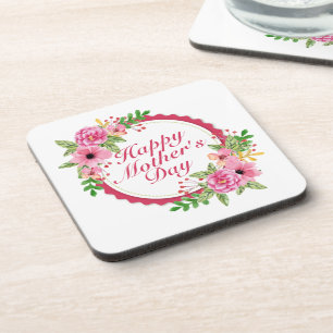 Posavasos Elegante Happy Mother's Day Floral Frame Coaster