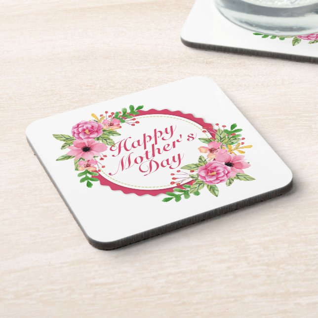 Posavasos Elegante Happy Mother's Day Floral Frame Coaster (Lado Izquierdo)