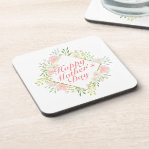 Posavasos Elegante Happy Mother's Day Floral Frame Coaster