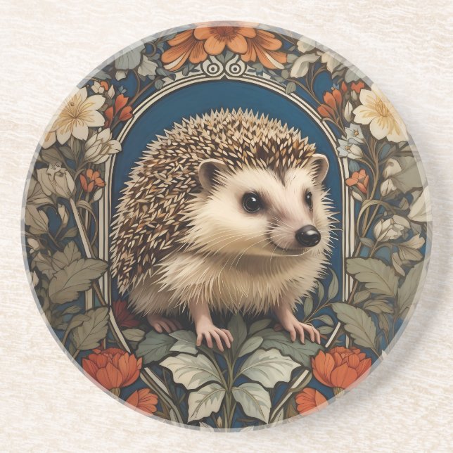 Posavasos Elegante Hedgehog William Morris inspirado (Frente)