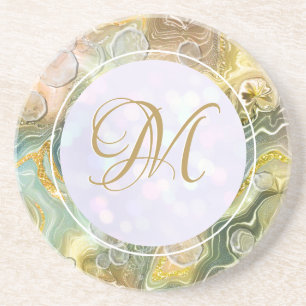 Posavasos Elegante Inicial de Monograma Abstracto Mármol Dor