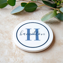 Posavasos Elegante inicial de monograma personalizado redond