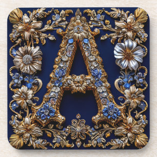 Posavasos Elegante letra dorada "A" con adornos florales orn