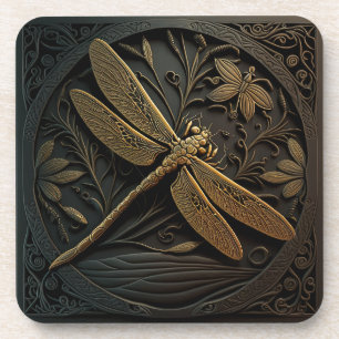 Posavasos Elegante libélula dorada en filigrí de bronce