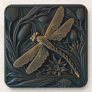 Posavasos Elegante libélula dorada en filigrí de bronce