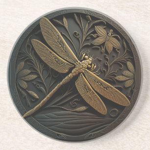 Posavasos Elegante libélula dorada en filigrí de bronce