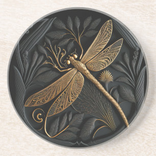 Posavasos Elegante libélula dorada en filigrí de bronce