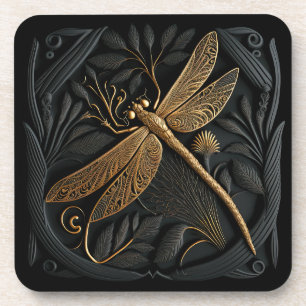 Posavasos Elegante libélula dorada en filigrí de bronce