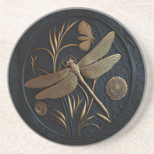 Posavasos Elegante libélula dorada en filigrí de bronce
