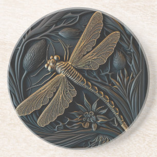 Posavasos Elegante libélula dorada en filigrí de bronce