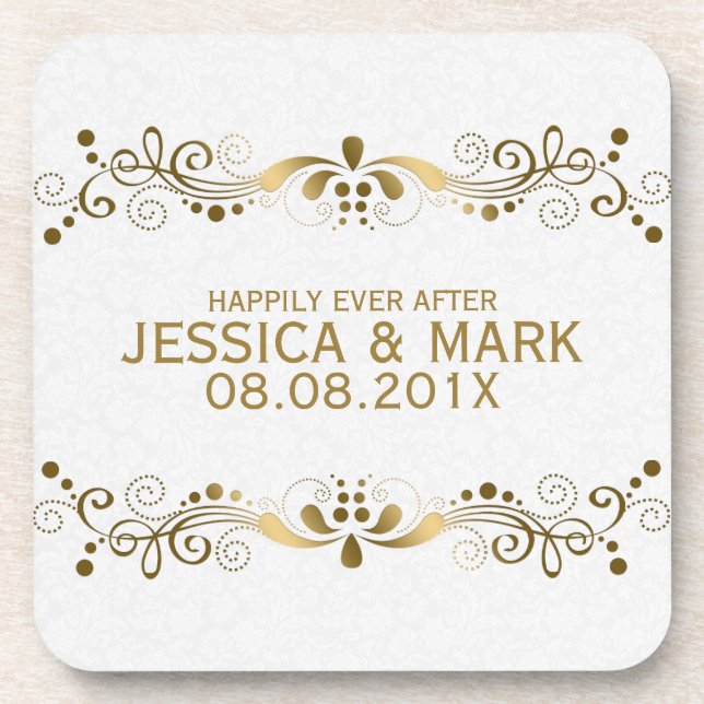 Posavasos Elegante Lugar De Oro Floral Con Damascos Blancos  (Frente)