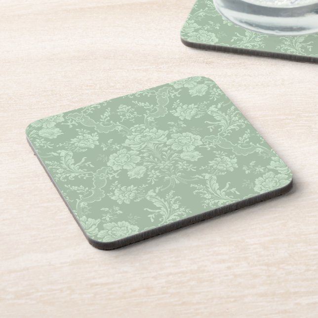 Posavasos Elegante Moda romántica floral Damasco-Sage Verde (Lado Izquierdo)