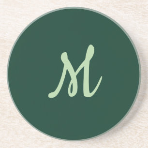 Posavasos Elegante Moderno Plano Verde Oscuro Monograma de N