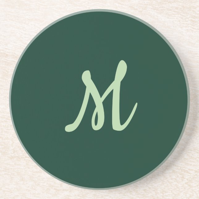 Posavasos Elegante Moderno Plano Verde Oscuro Monograma de N (Frente)