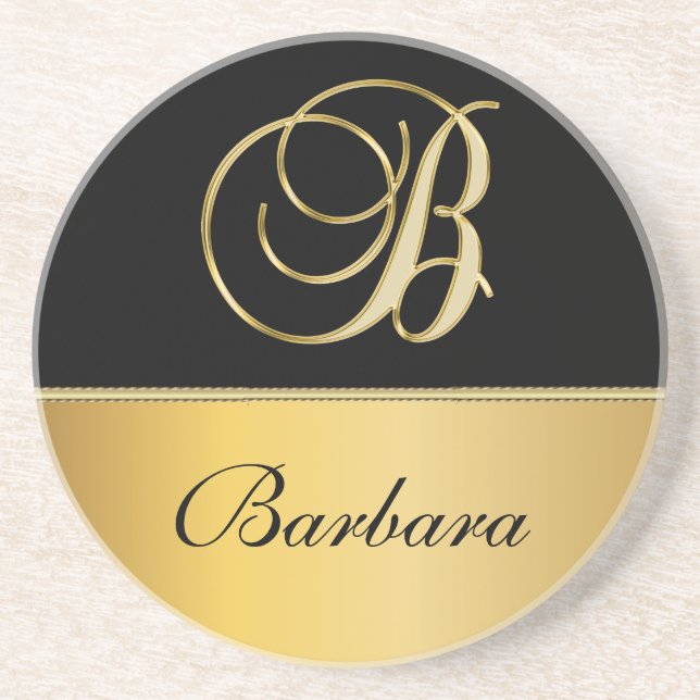 Posavasos Elegante Monograma "B" Nombre personalizado Oro ne (Frente)