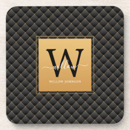 Posavasos Elegante Monograma de Oro Negro Guión Inicial Mode