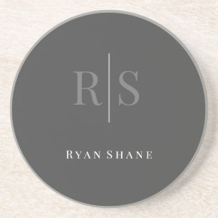 Posavasos Elegante monograma gris y nombre blanco en gris os