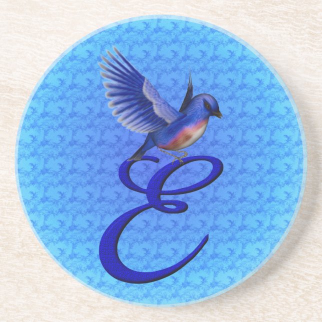 Posavasos Elegante Monograma Inicial E Pájaro Azul (Frente)