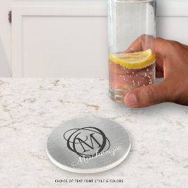 Posavasos Elegante Monograma Metalizado cepillado plateado N