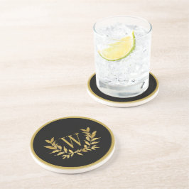 Posavasos Elegante Monograma Moderno Chic en Oro Negro