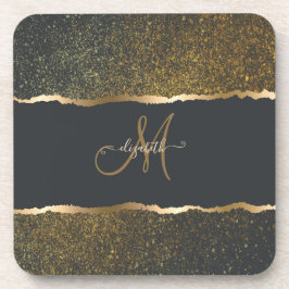 Posavasos Elegante Monograma Moderno con Toque de Oro