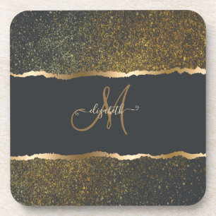 Posavasos Elegante Monograma Moderno con Toque de Oro