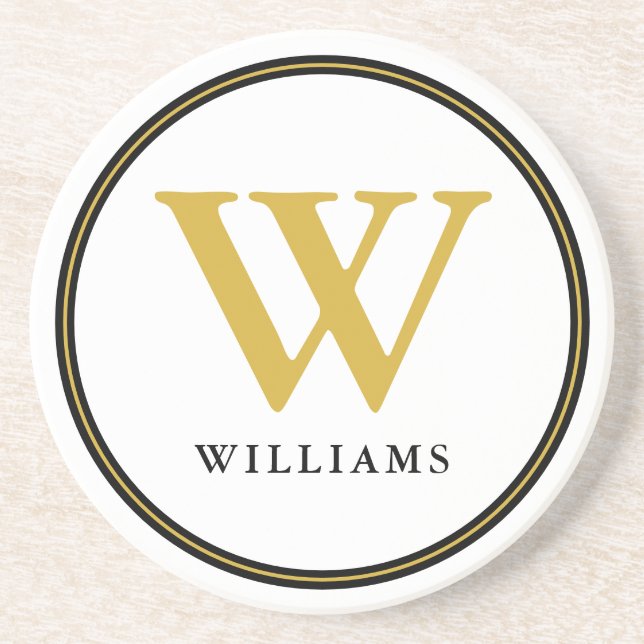 Posavasos Elegante Monograma Negro Y Oro Nombre Inicial (Frente)