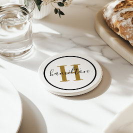 Posavasos Elegante Monograma Redondo de Letra Cursiva en Lat