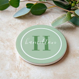 Posavasos Elegante Monograma Redondo de Tinta Verde Menta