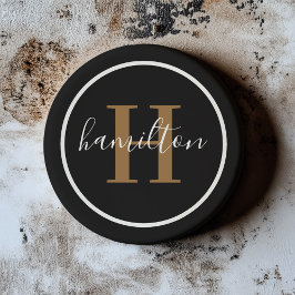 Posavasos Elegante Monograma Redondo Negro Marrón Oscuro