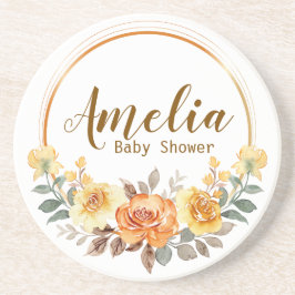 Posavasos Elegante Naranja Floral Baby Shower Sandstone Coas