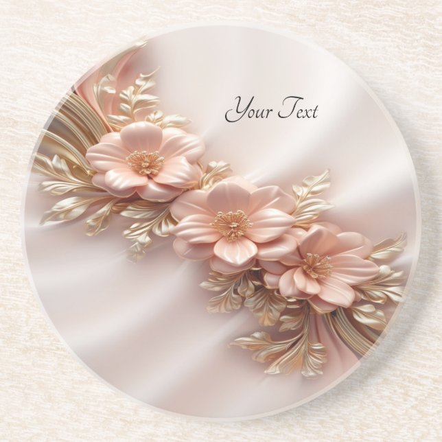 Posavasos Elegante Naranja Peach Floral Sandstone Coaster (Frente)