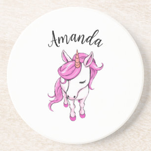 Posavasos Elegante nombre de Chica de unicornio rosa