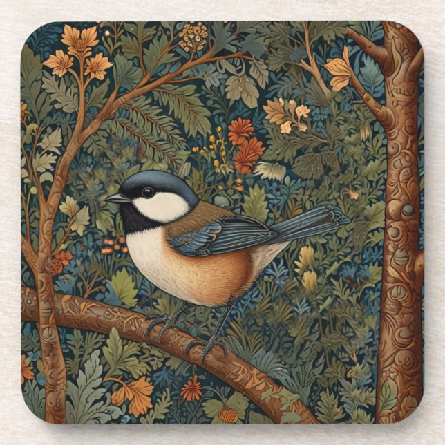 Posavasos Elegante pájaro del bosque retro (Frente)