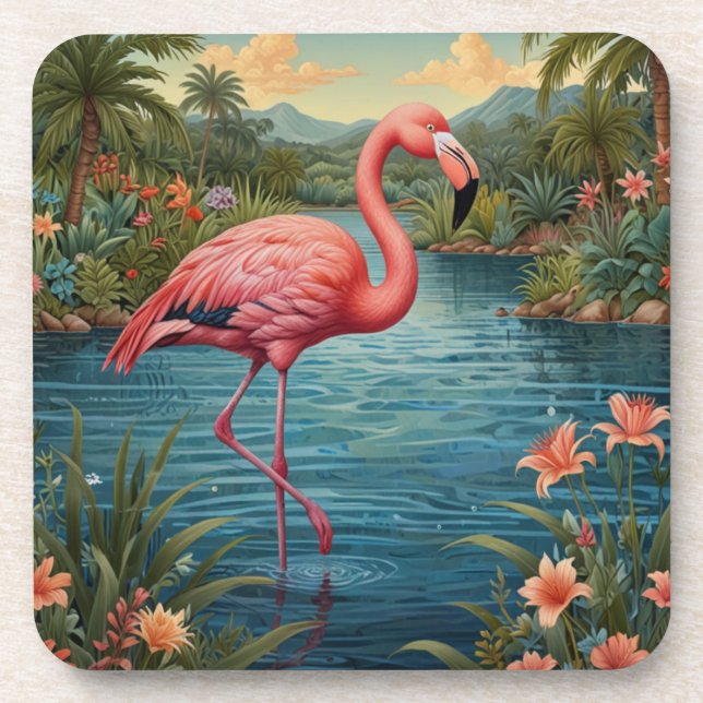 Posavasos Elegante paraíso tropical flamingo rosa (Frente)