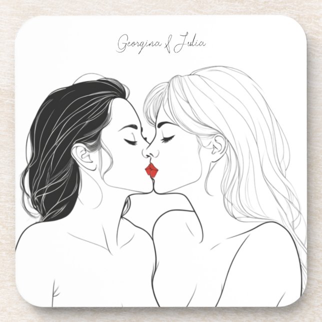 Posavasos Elegante pareja lesbiana personalizada (Frente)