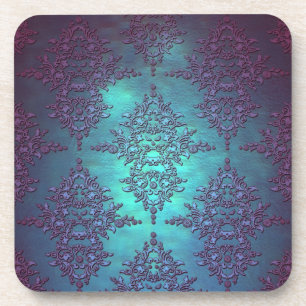 Posavasos Elegante Patrón Damask de Verde Acuario a Púrpura