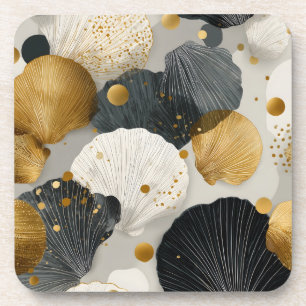 Posavasos Elegante patrón de concha de vieira dorado y carbó