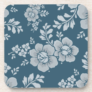 Posavasos Elegante patrón de flores azules vintage