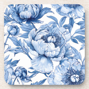 Posavasos Elegante patrón floral botánico azul flores chic