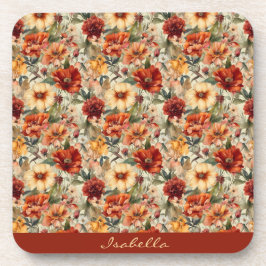 Posavasos Elegante patrón floral de acuarela personalizado