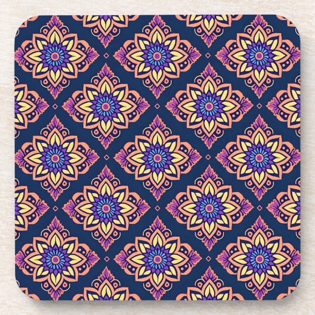 Posavasos Elegante patrón floral de Boho - Conjunto de 6 (Frente)